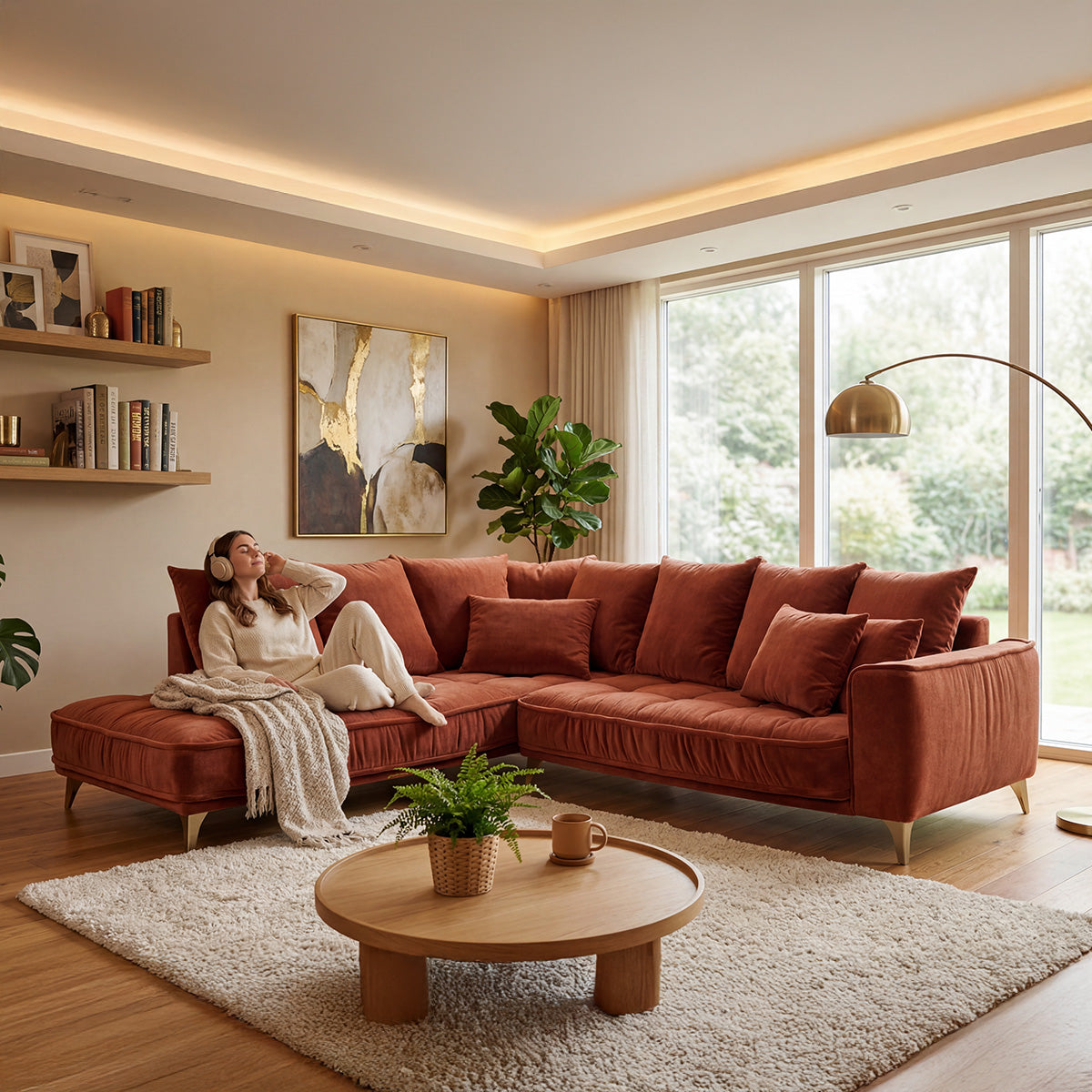 Canapé d'angle - 4 places - Velours - ALTAMO