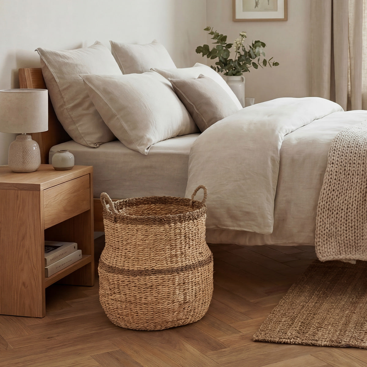 Panier jonc de mer naturel - BICOLORE