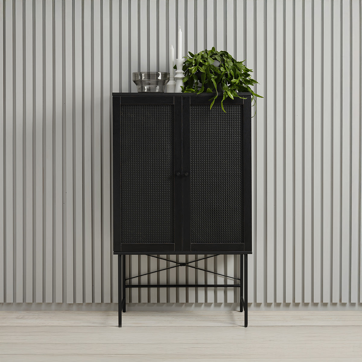 Buffet haut 2 portes - Bois et cannage noirs - MANAROLA