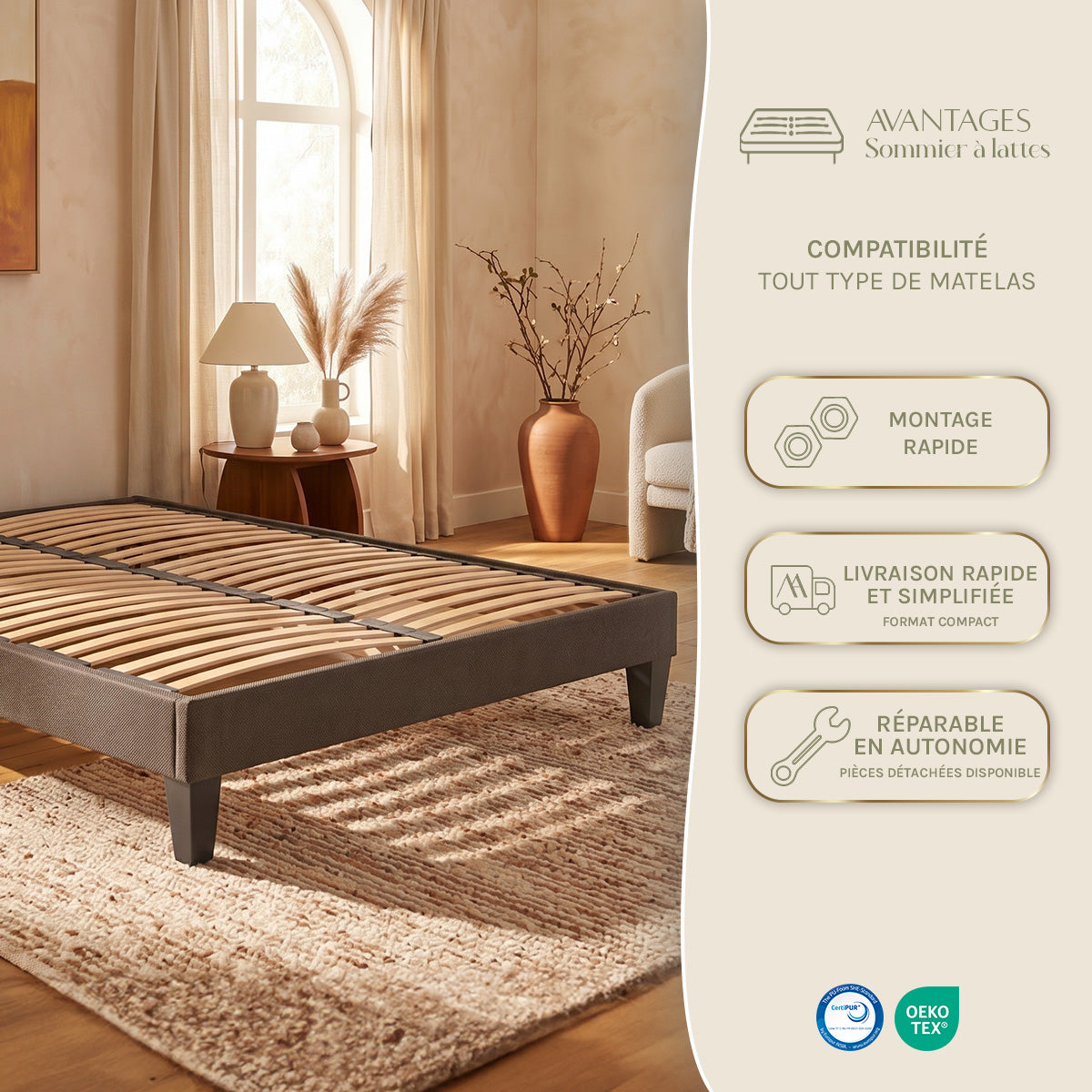 Ensemble Matelas+sommier Ressorts PASSION + accessoires - 32 cm d'épaisseur - Accueil moelleux, soutien ferme