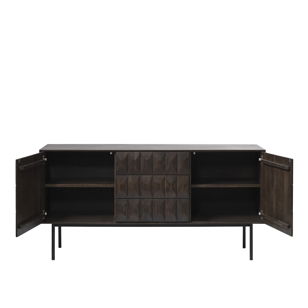 Buffet 160 cm 2 portes 3 tiroirs - Bois foncé - POSADA