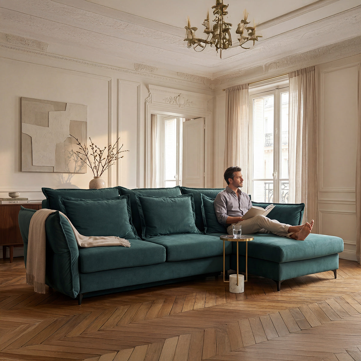 Canapé d'angle convertible - 3 places - Velours - VERDURO