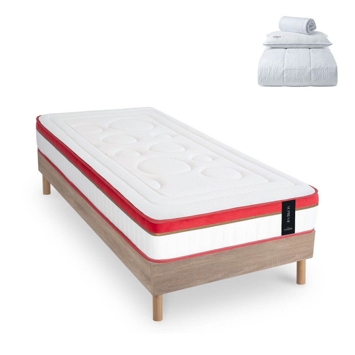 Ensemble Suprême + sommier bois + accessoires - Mousse HD mémoire - Ép. 24 cm - Accueil ferme, soutien ferme
