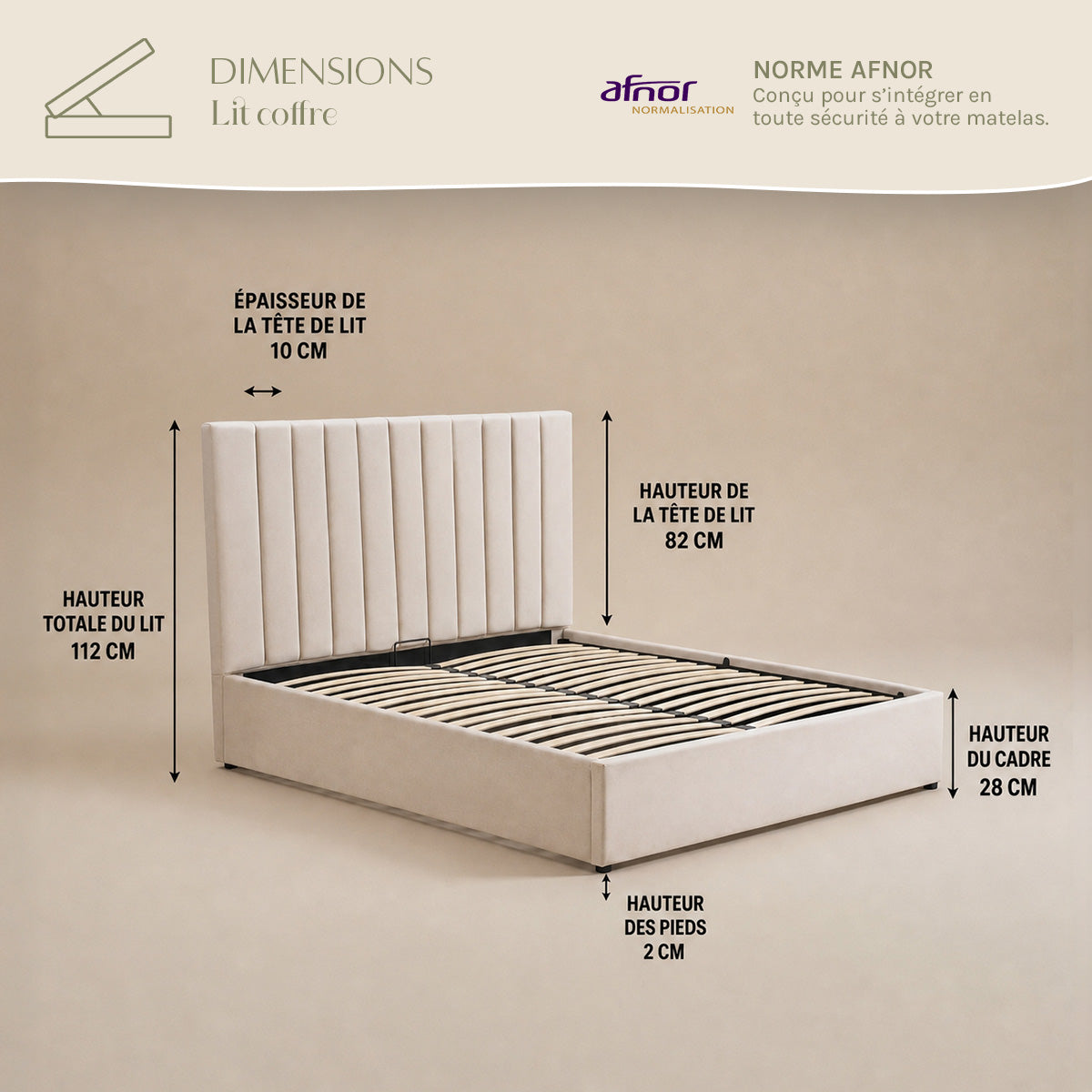 Lit coffre - Velours beige - GIULIA