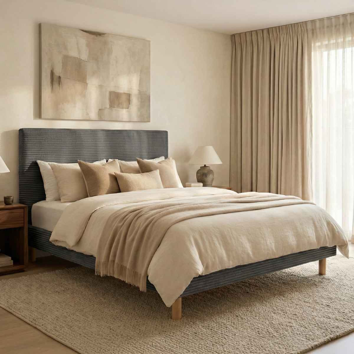 Lit tapissier - Velours côtelé - RIMINI