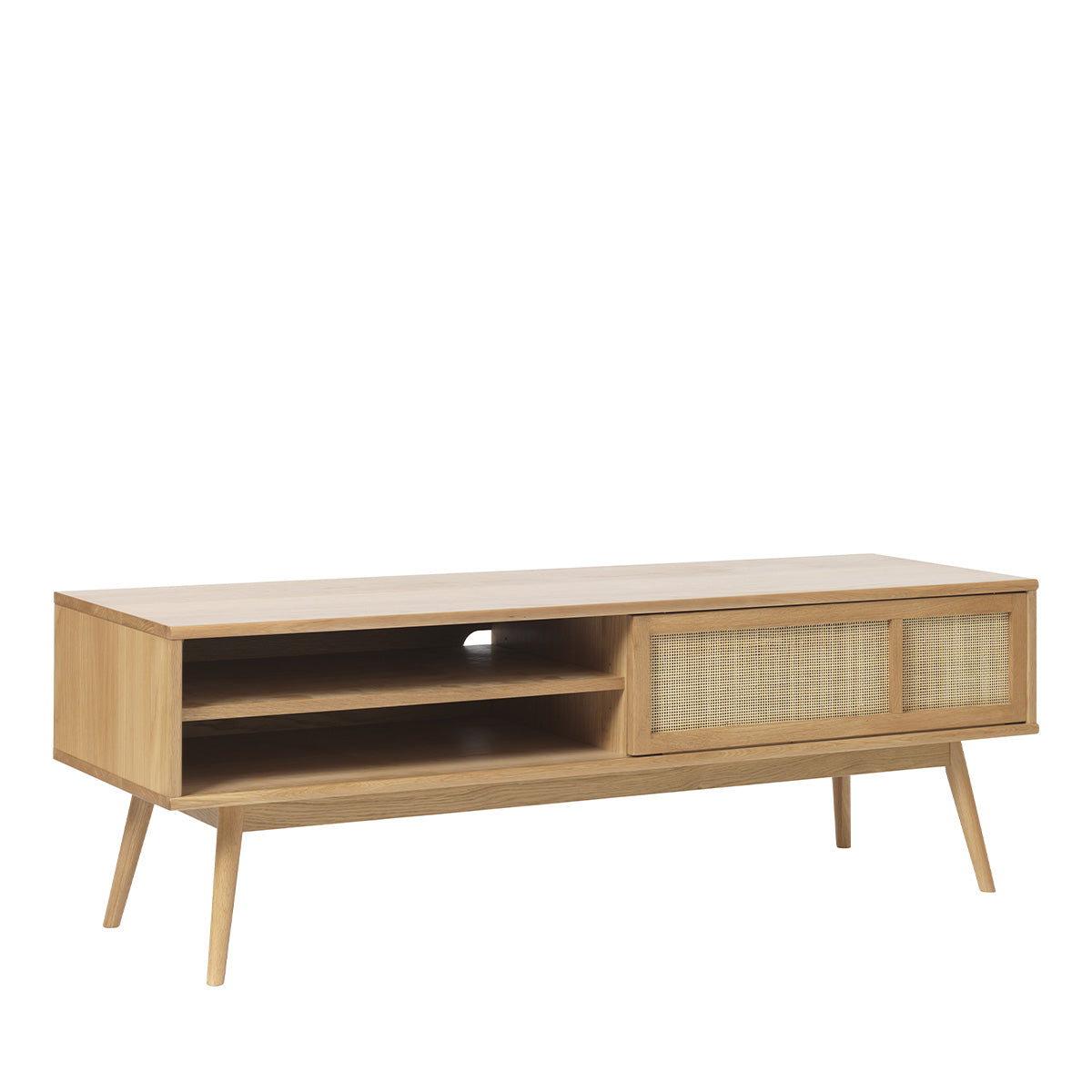 Meuble TV 150 cm 1 porte - Bois et rotin - CAPRI