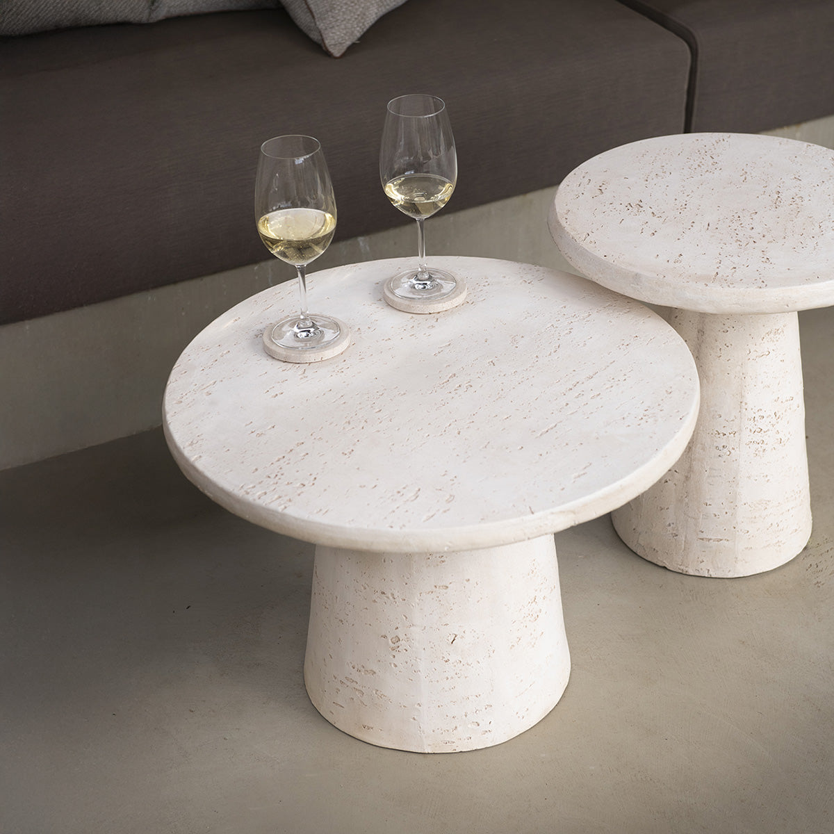 Table basse ronde ø46 cm - Effet travertin - JUNO