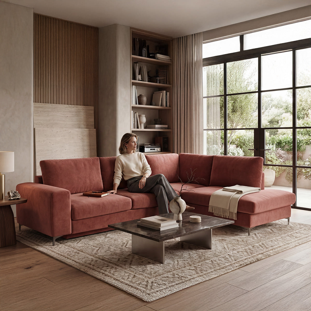 Canapé d'angle convertible - 4 places - Velours - FIESOLE