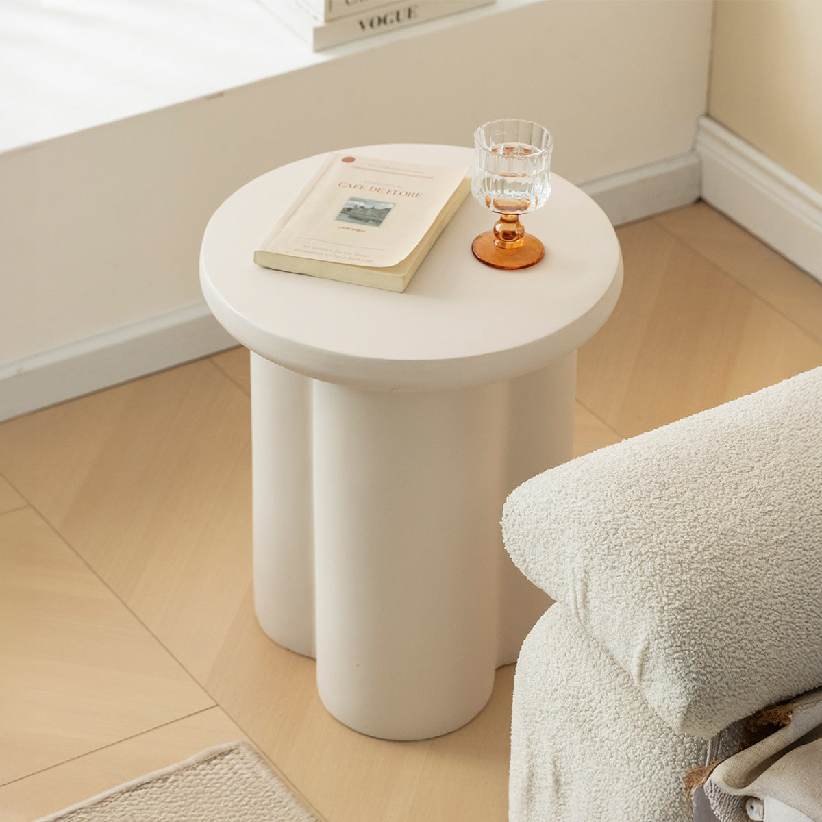 Table d'appoint ronde ø40cm - Effet ciment blanc cassé - ISCHIA