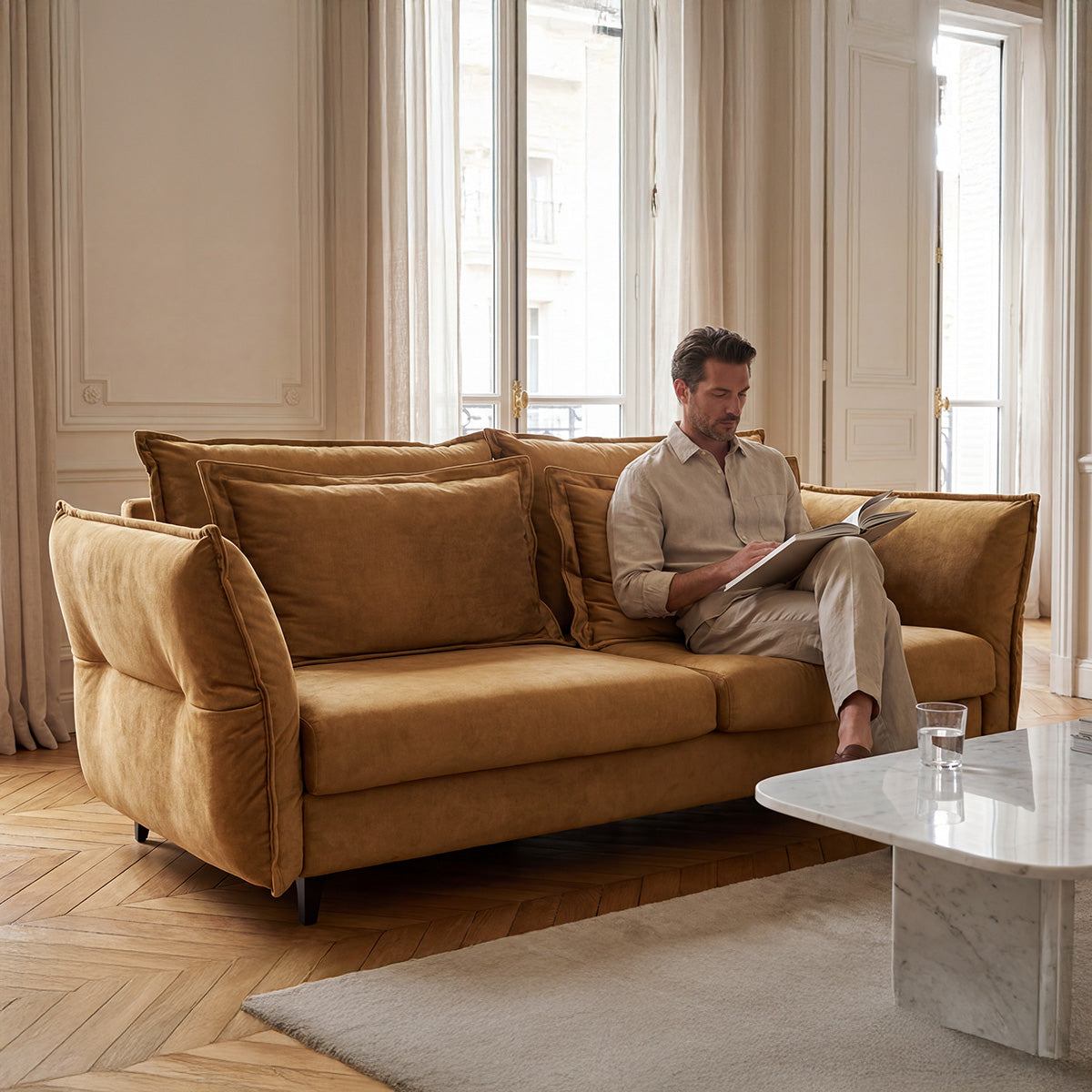 Canapé droit convertible - 3 places - Velours - VERDURO