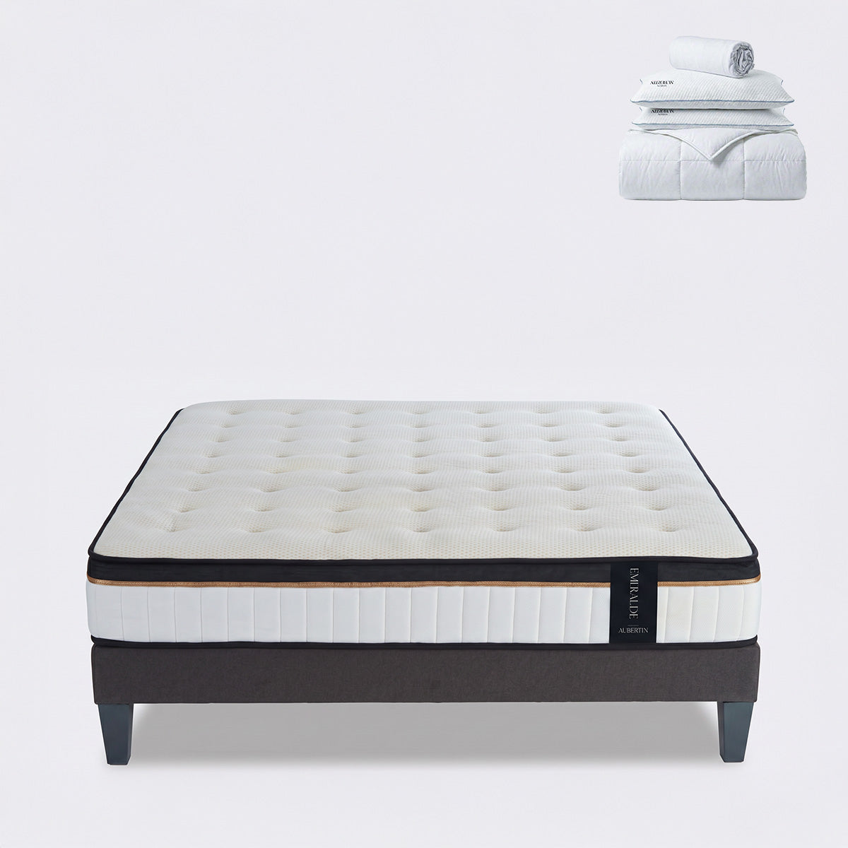 Ensemble literie EMERAUDE + accessoires - 24 cm d'épaisseur - Accueil moelleux, soutien mi-ferme