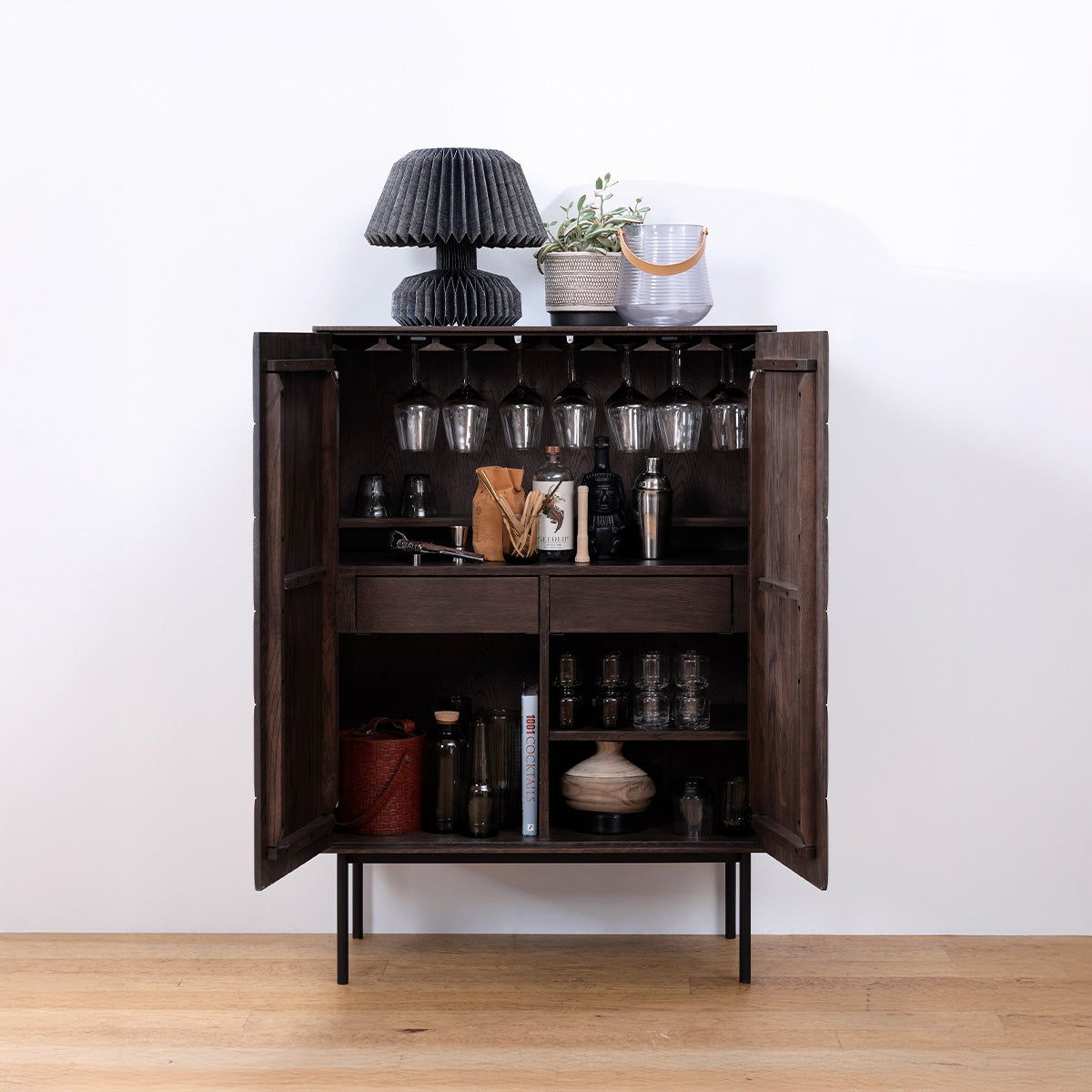 Buffet haut 2 portes 2 tiroirs - Bois foncé - POSADA