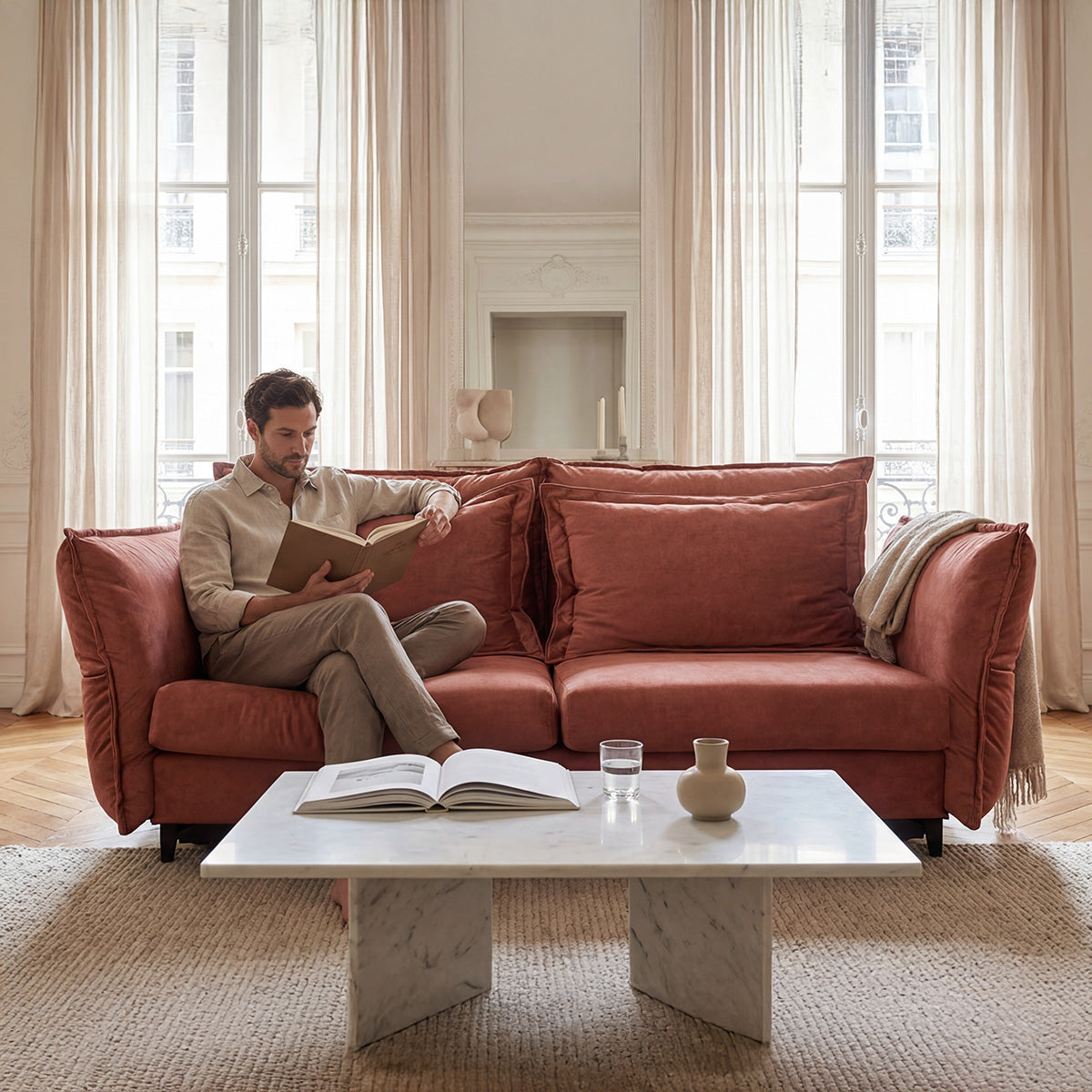 Canapé droit convertible - 3 places - Velours - VERDURO