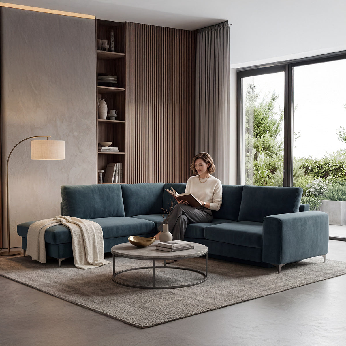 Canapé d'angle convertible - 4 places - Velours - FIESOLE