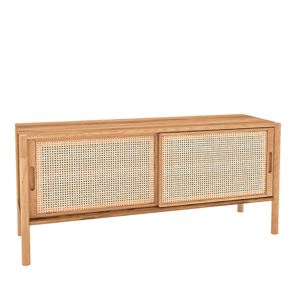 Meuble bas 142 cm 2 portes - Bois massif hêtre et rotin - SOGNO
