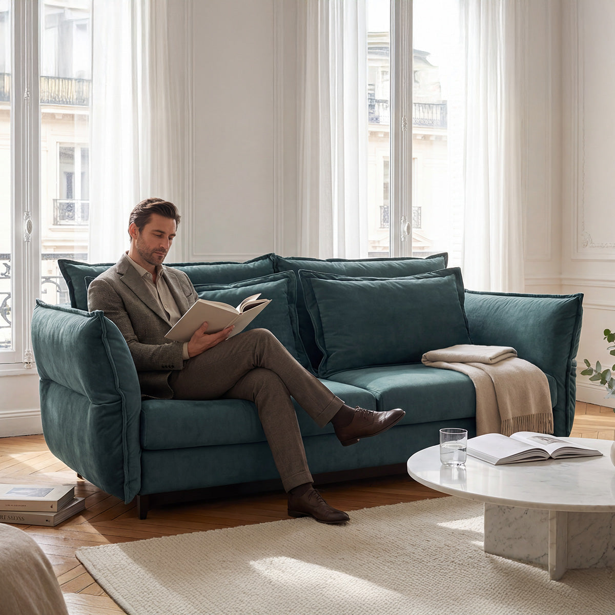 Canapé droit convertible - 3 places - Velours - VERDURO