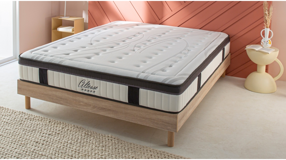 Ensemble | Matelas ALTESSE - Mémoire de Forme | Sommier KIT BOIS