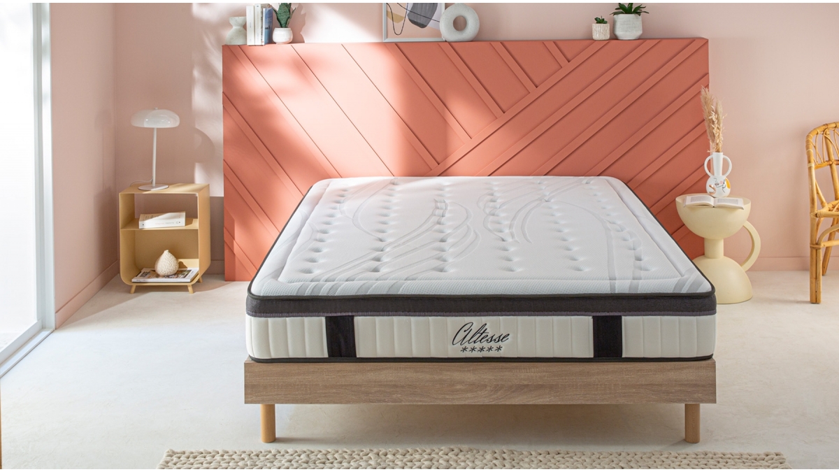 Ensemble | Matelas ALTESSE - Mémoire de Forme | Sommier KIT BOIS