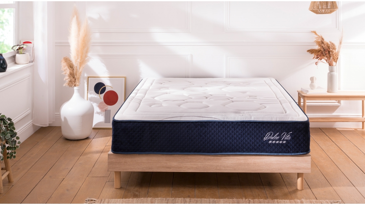 Ensemble | Matelas DOLCE VITA Ressorts Ensachés | Sommier KIT BOIS