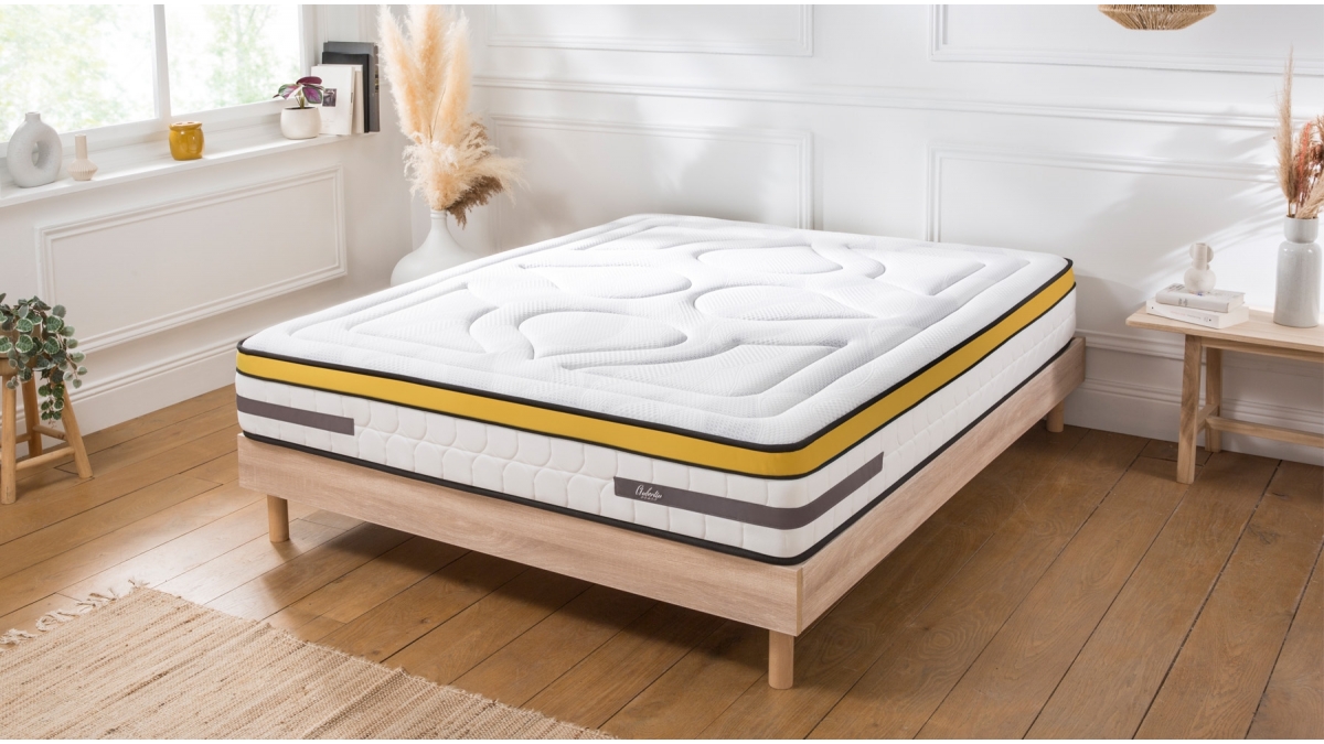 Ensemble | Matelas AUBERTIN - Ressorts Ensachés | Sommier KIT BOIS