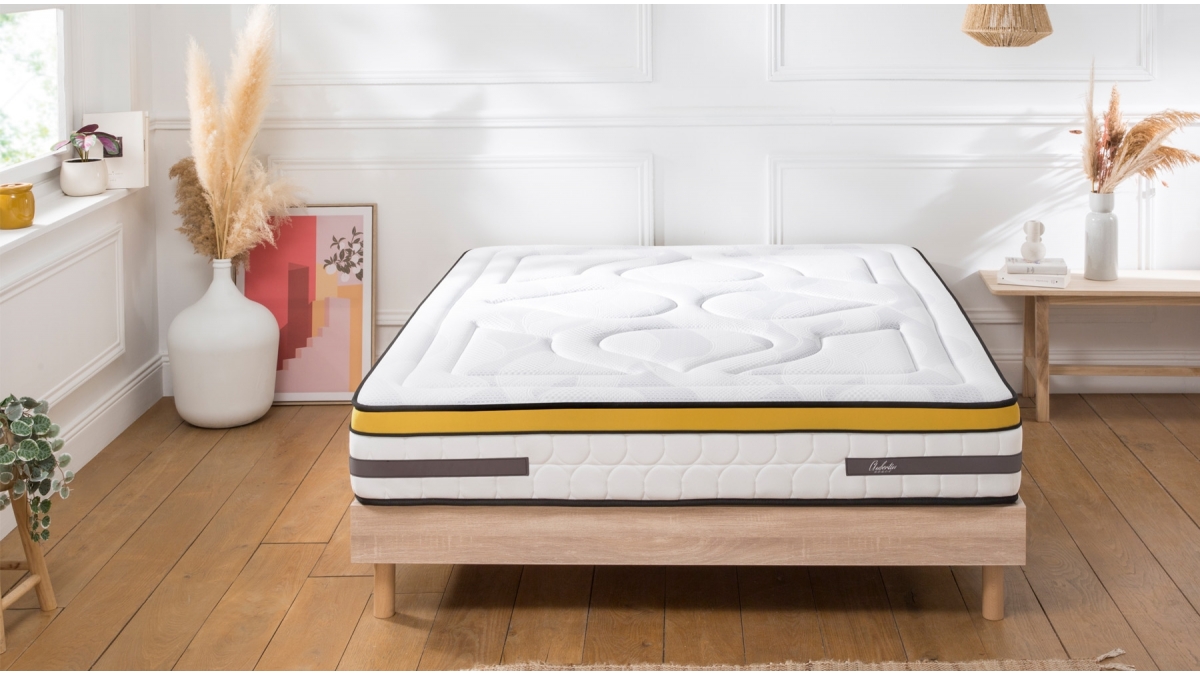 Ensemble | Matelas AUBERTIN - Ressorts Ensachés | Sommier KIT BOIS