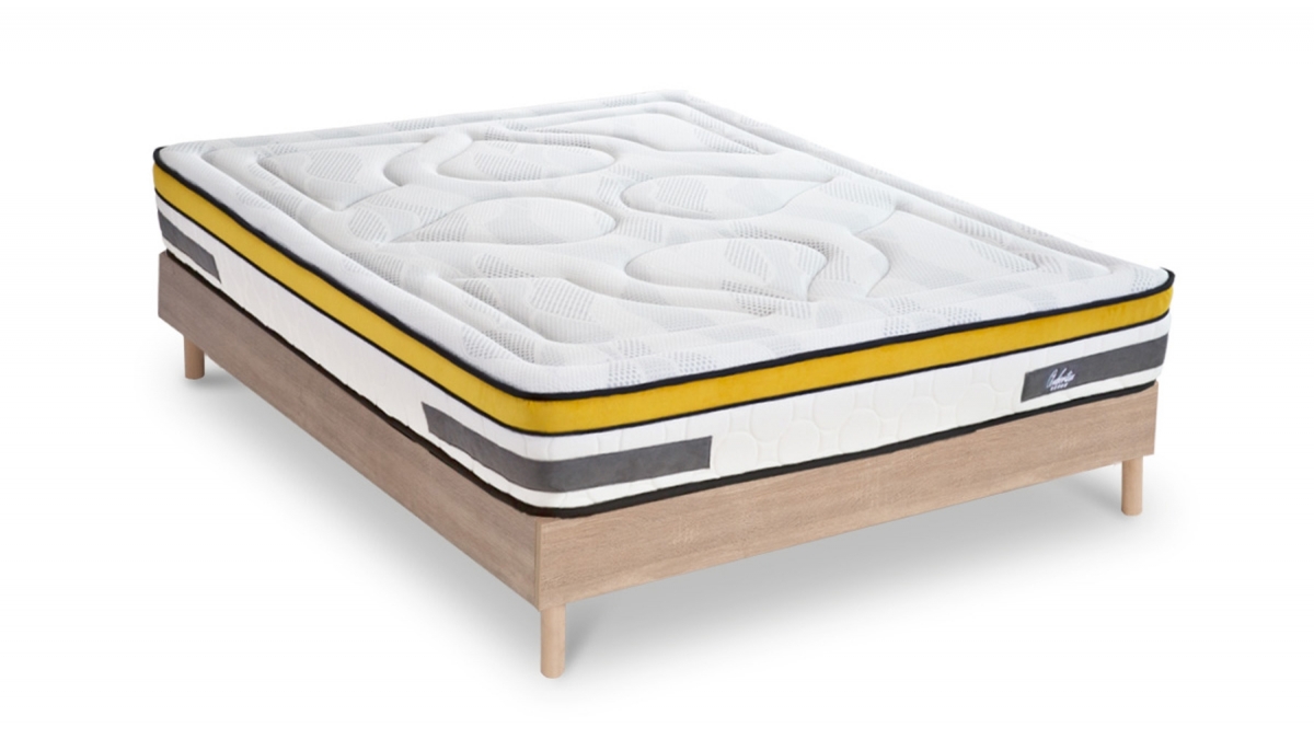 Ensemble | Matelas AUBERTIN - Ressorts Ensachés | Sommier KIT BOIS