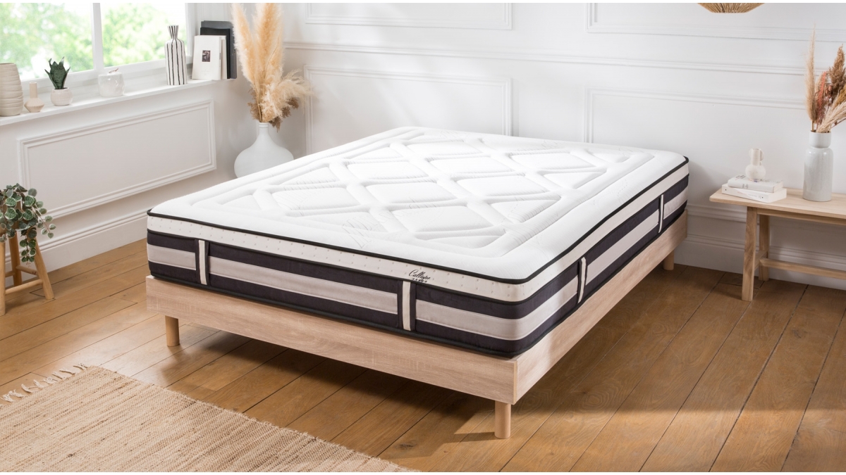 Ensemble | Matelas CALLIOPE - Mémoire de Forme | Sommier KIT BOIS