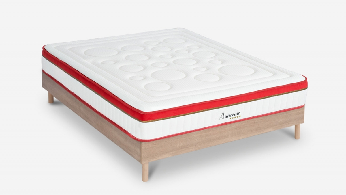 Ensemble | Matelas SUPREME - Mémoire de forme | Sommier KIT Bois