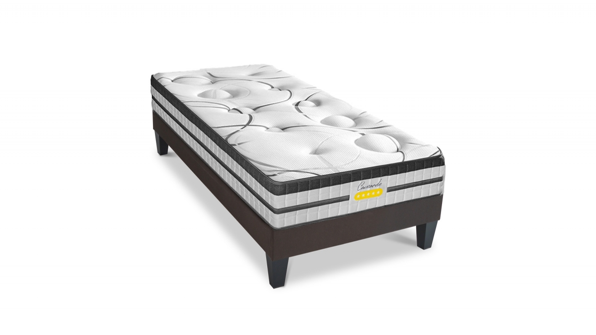 Ensemble | Matelas CONCORDE - Ressorts Ensachés | Sommier KIT TISSU - Gris anthracite