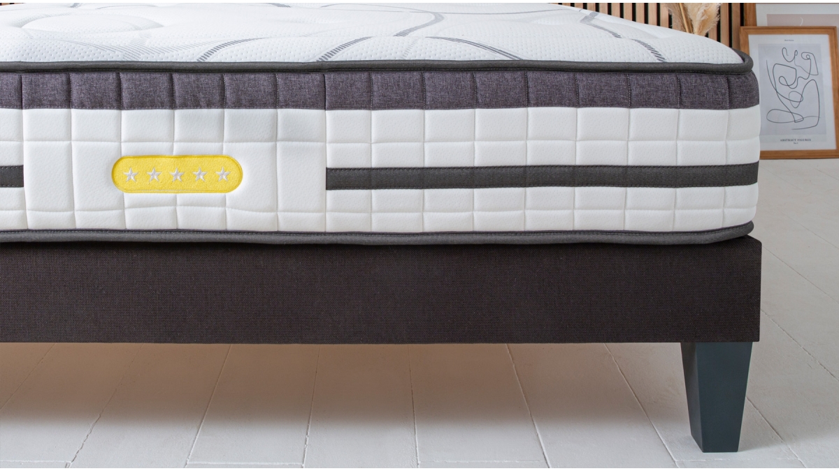 Ensemble | Matelas CONCORDE - Ressorts Ensachés | Sommier KIT TISSU - Gris anthracite