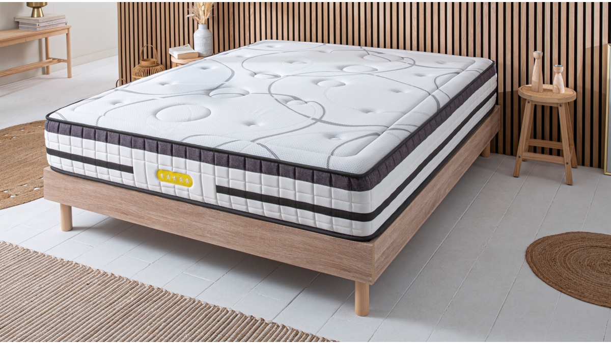 Ensemble matelas ressorts ensachés 140x190 + sommier à lattes