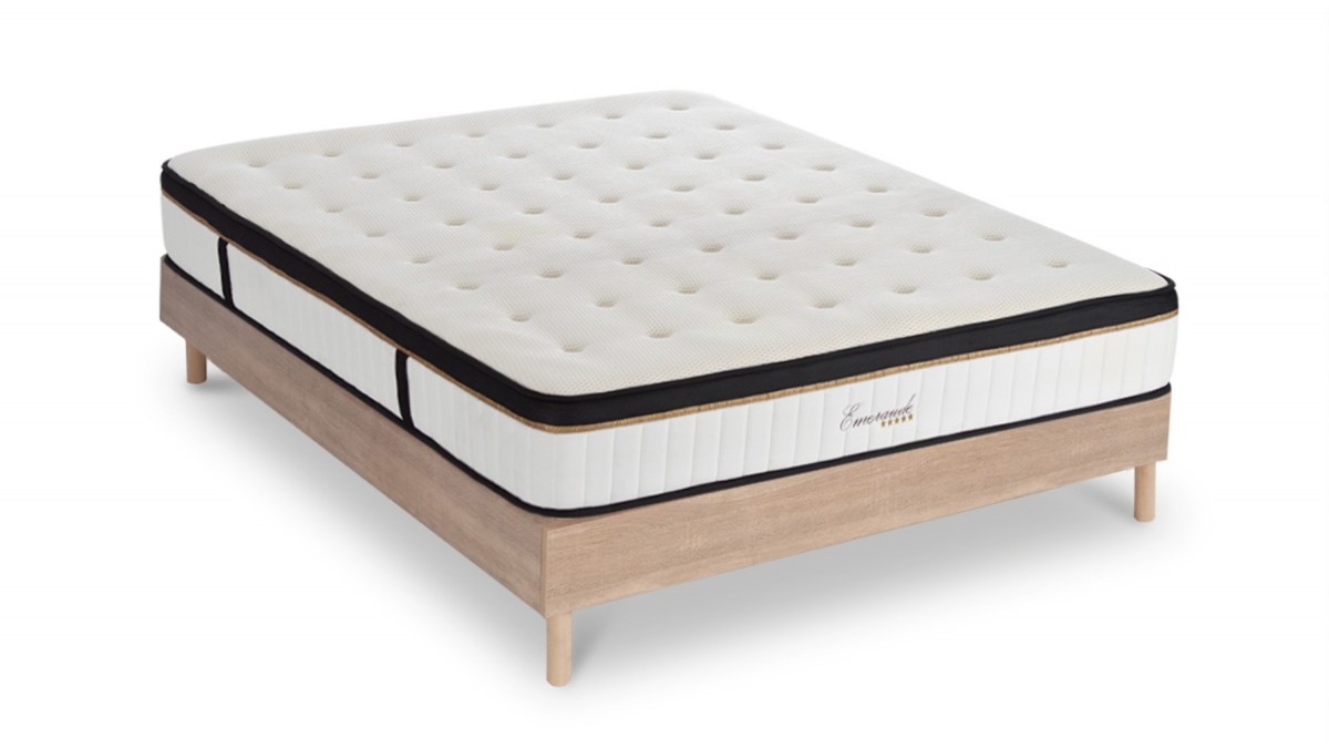 Ensemble | Matelas EMERAUDE - Mémoire de Forme | Sommier KIT BOIS