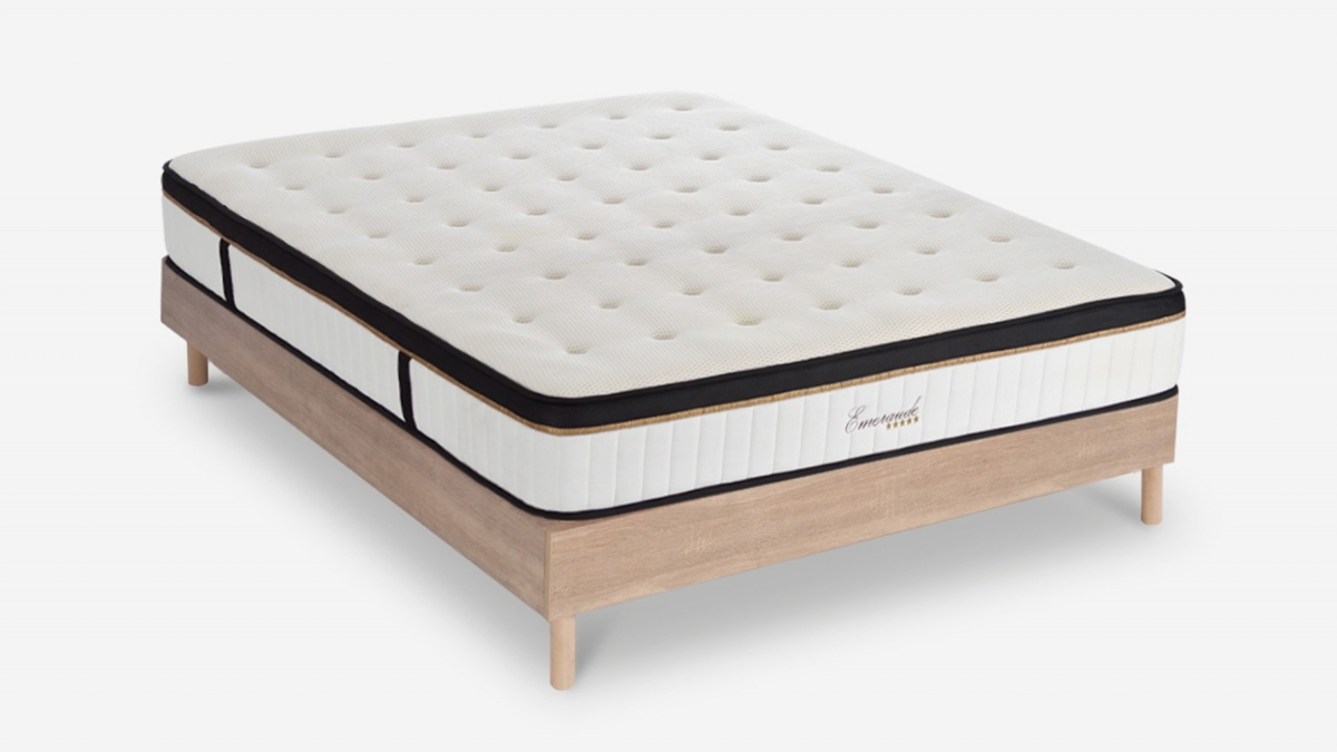 Ensemble | Matelas EMERAUDE - Mémoire de Forme | Sommier KIT BOIS