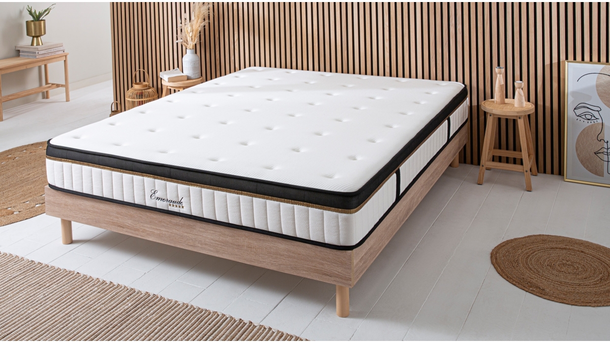 Ensemble | Matelas EMERAUDE - Mémoire de Forme | Sommier KIT BOIS