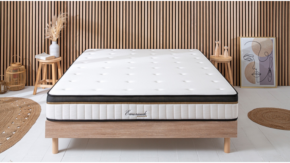 Ensemble | Matelas EMERAUDE - Mémoire de Forme | Sommier KIT BOIS