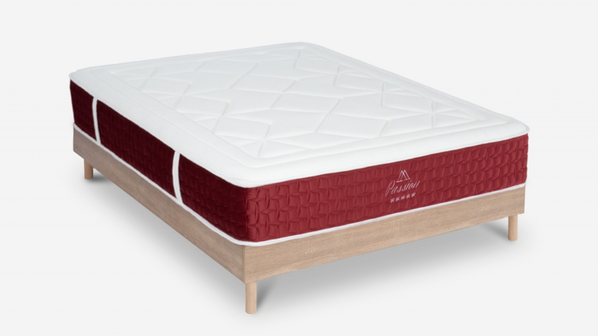 Ensemble | Matelas PASSION - Ressorts ensachés | Sommier KIT Bois