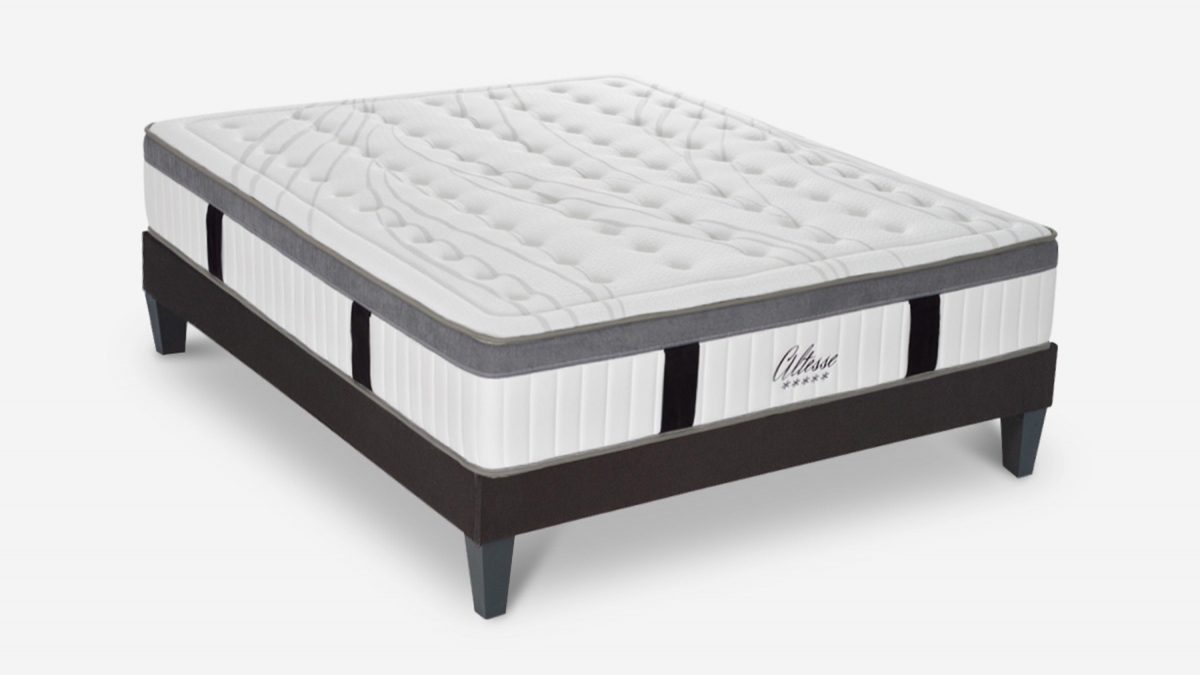 Ensemble lit matelas et sommier 140x190 cm en tissu gris - LUCERNE