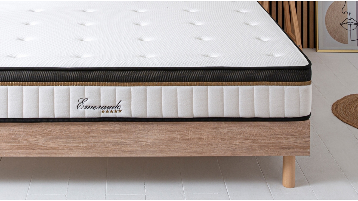 Ensemble | Matelas EMERAUDE - Mémoire de Forme | Sommier KIT BOIS