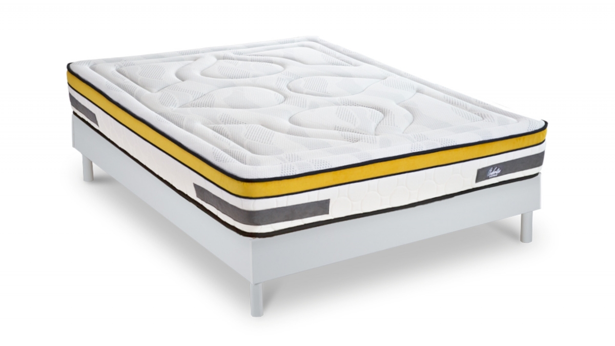 Ensemble | Matelas AUBERTIN - Ressorts Ensachés | Sommier KIT BOIS