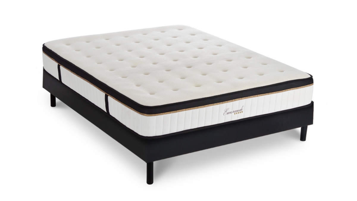 Ensemble | Matelas EMERAUDE - Mémoire de Forme | Sommier KIT BOIS