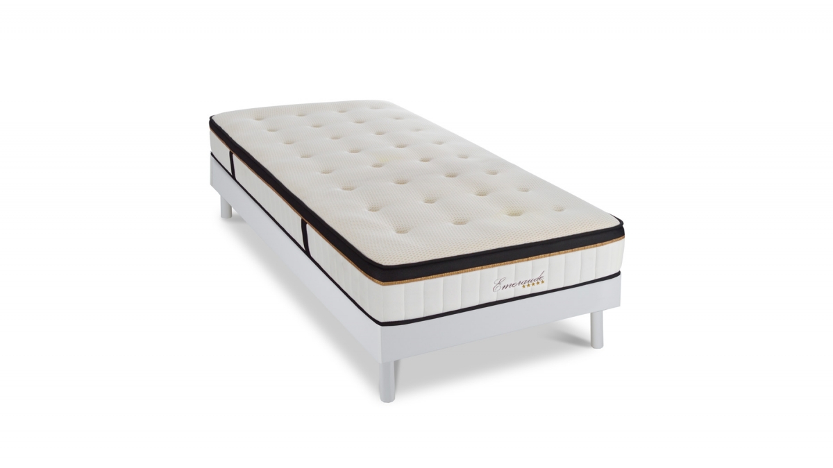 Ensemble | Matelas EMERAUDE - Mémoire de Forme | Sommier KIT BOIS