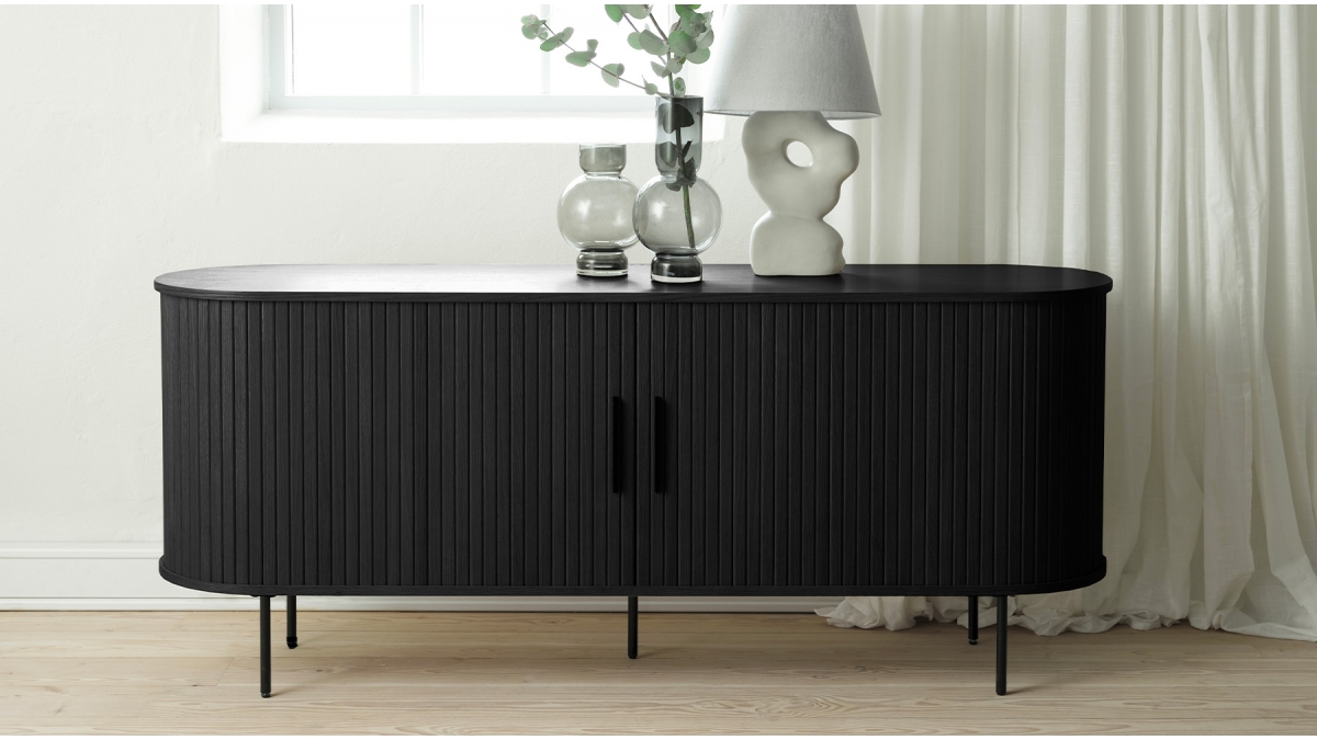 Buffet bois noir ALBA - 180x76x45 cm