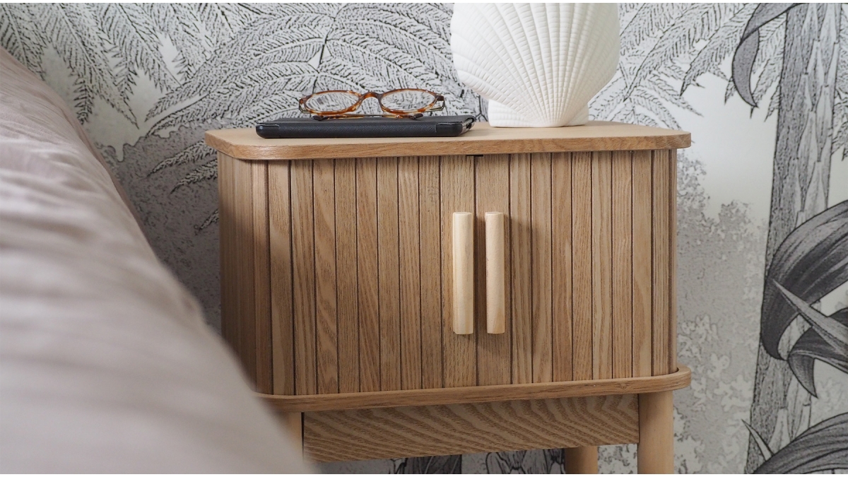Table de nuit 2 portes 40x30 cm - Bois strié - ENVIO