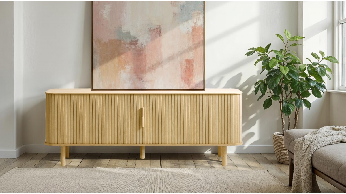 Meuble bas 2 portes 160 cm - Bois naturel - OLBIA