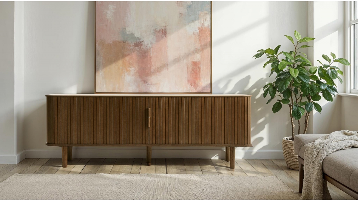 Meuble bas 2 portes 160 cm - Bois foncé - OLBIA