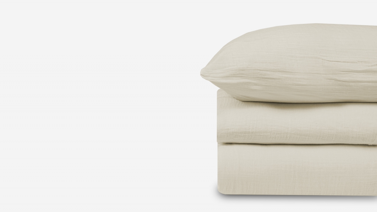 Parure de lit - Gaze de coton - Sable - LOUISE - Pour lit 180 cm