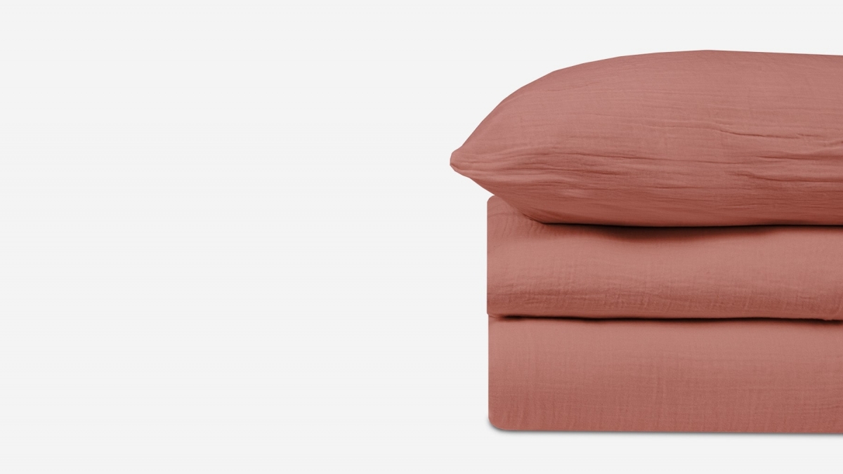 Parure de lit - Gaze de coton - Terracotta - LOUISE - Pour lit 140 cm