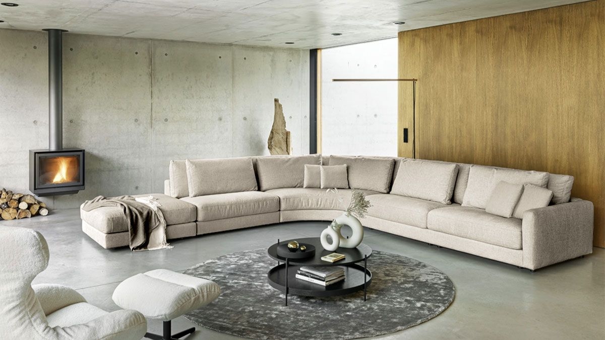 Canapé d'Angle Arrondi en Tissu Venezia | 6 places | Maison Aubertin