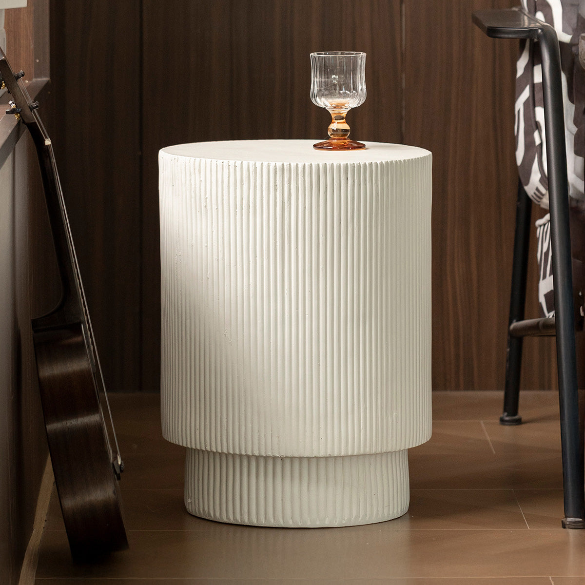 Table d'appoint ronde ø35cm - Effet strié blanc - ADRIA