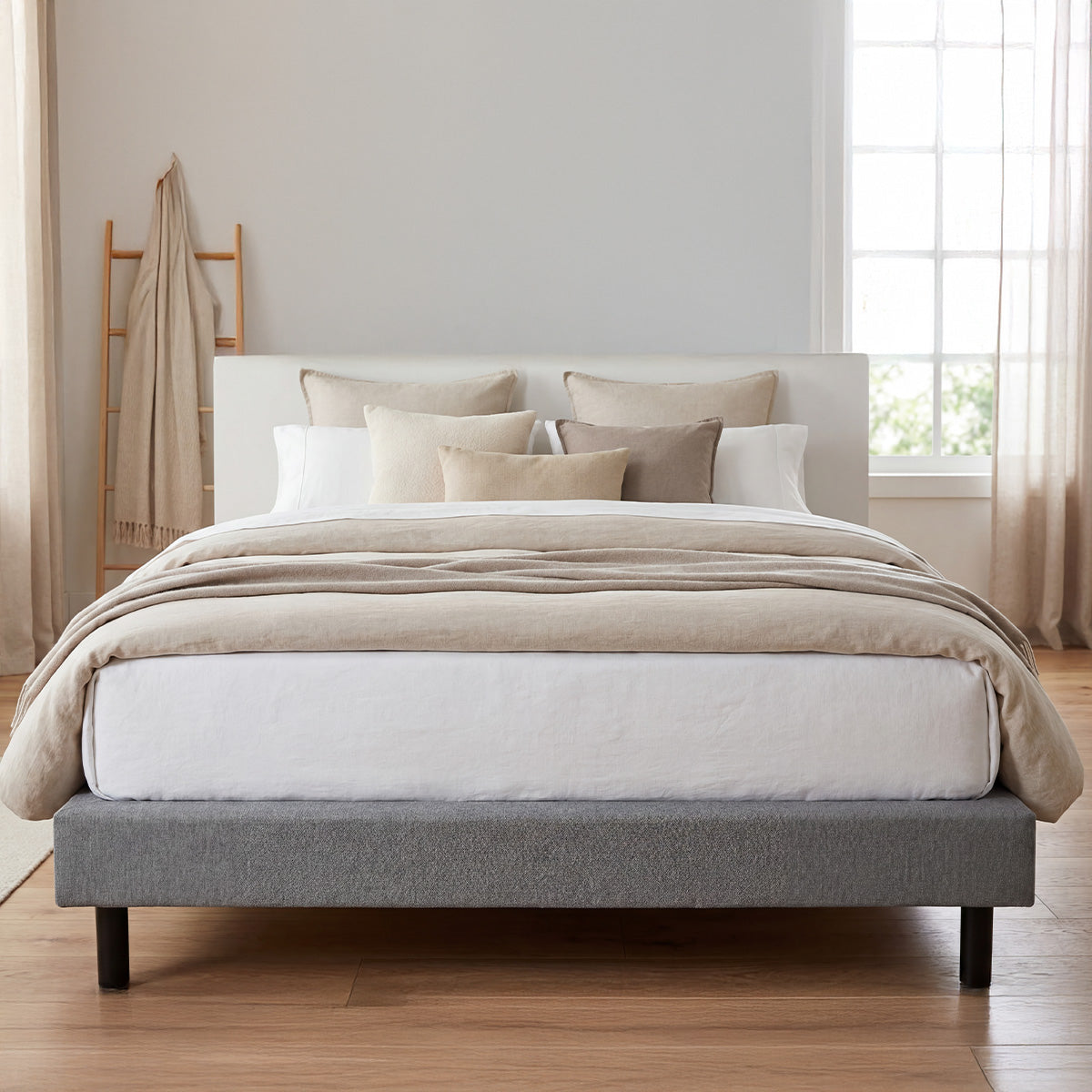 Sommier tapissier - Tissu gris - CLÉMENCE